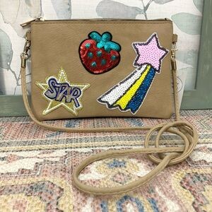 #61 Moda West Y2K Strawberry Star Sequin Crossbody Clutch Bag Vegan Faux Leather